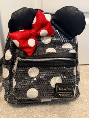 Disney X Sequin Minnie Ear Backpack with Red Polka Dot Bow